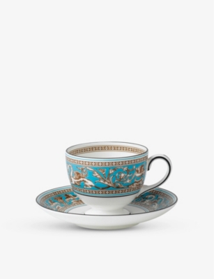 Wedgwood Florentine Turquoise Leigh Bone-china Teacup And Saucer Set