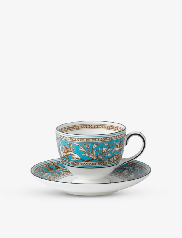 Florentine Turquoise Leigh bone-china teacup and saucer set
