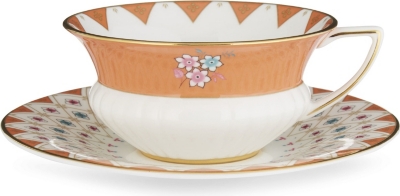 WEDGWOOD: Wonderlust Peony Diamond teacup and saucer set