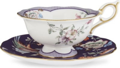 WEDGWOOD: Wonderlust Midnight Crane china teacup and saucer
