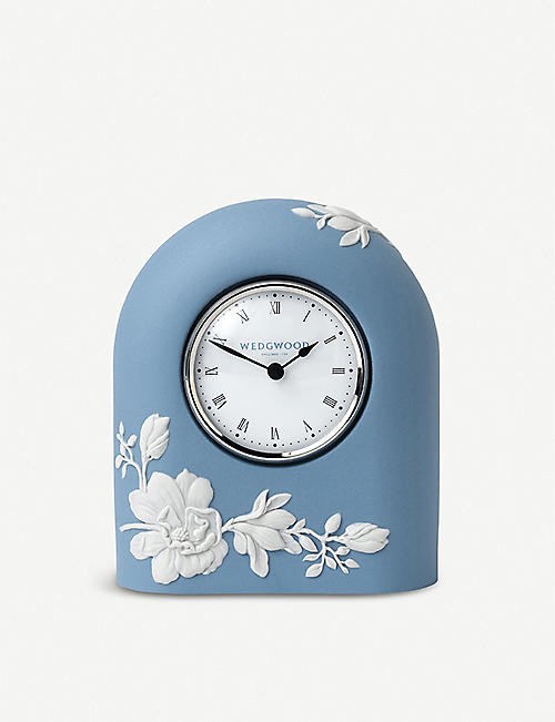 WEDGWOOD: Magnolia Blossom jasperware mantel clock 13cm