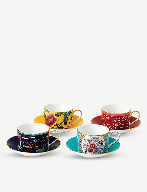 WEDGWOOD: Wonderlust floral-print bone-china teacup and saucers set of four