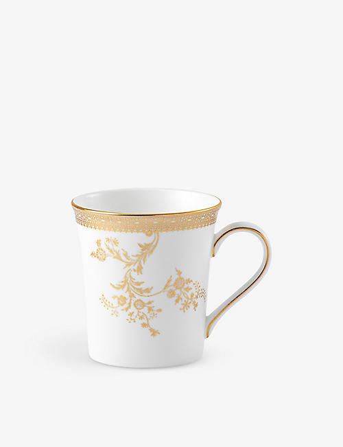 VERA WANG @ WEDGWOOD: Lace Gold botanical-print bone-china mug 230ml