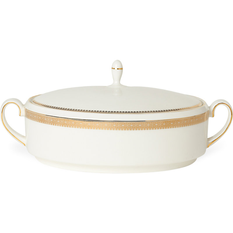 Vera Wang Wedgwood Lace Gold Covered Vegetable Dish In White