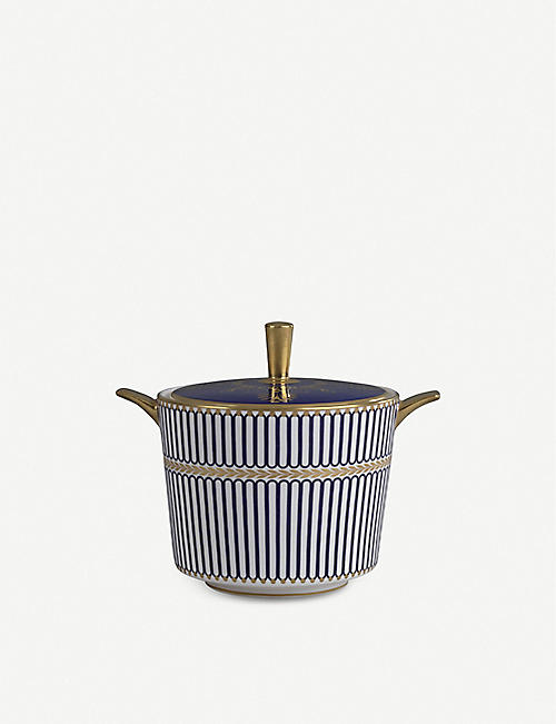 WEDGWOOD: Anthemion Blue fine bone-china covered sugar bowl 20ml