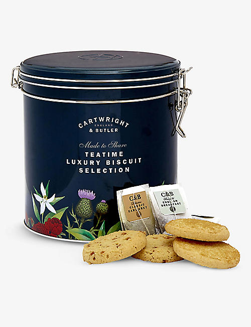 CARTWRIGHT & BUTLER: Tea Time Selection biscuit and tea barrel 580g