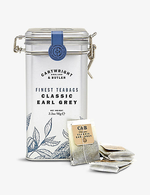 CARTWRIGHT & BUTLER: Earl Grey whole leaf tea bags caddy box of 15