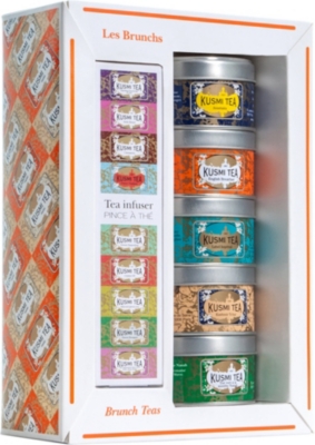 KUSMI TEA Brunch Teas gift set with tea infuser box of 5x25g