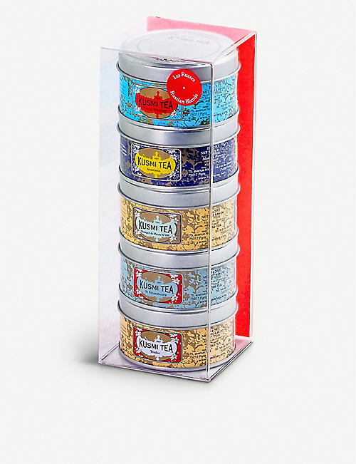 KUSMI TEA: Russian Blend Teas Miniature sampler set box of 5 (25g)