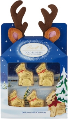 LINDT - Gold Reindeer chocolates with fluffy antlers | Selfridges.com