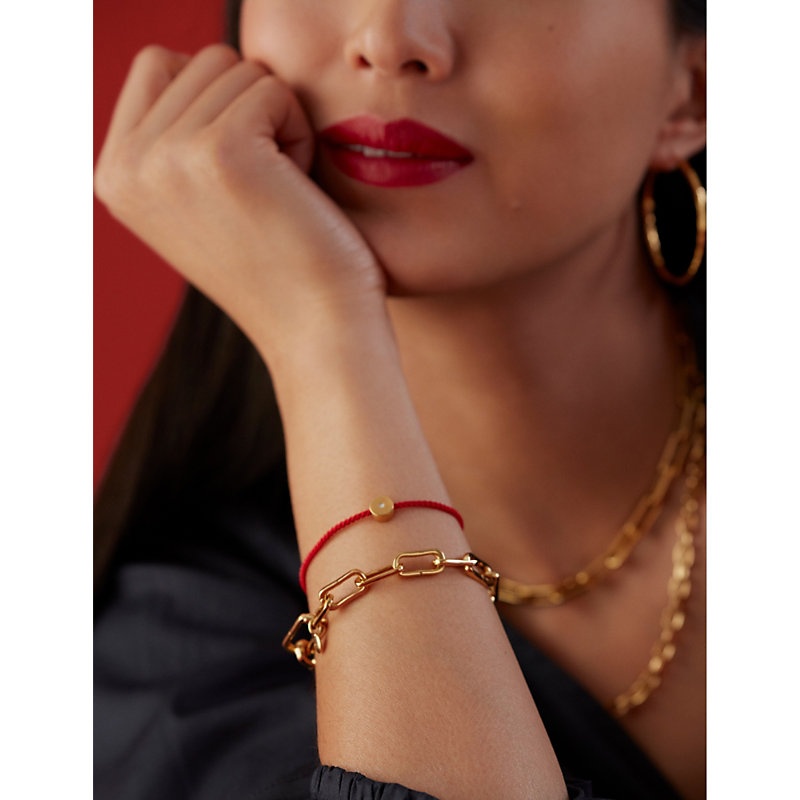 Shop Monica Vinader Women's Red Linear Solo 18ct Yellow Gold-plated Vermeil Silver And Diamond Friendship