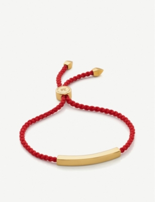 Monica Vinader Linear Cord Bracelet In Gold / Red