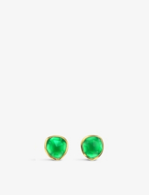 Shop Monica Vinader Women's Siren 18ct Gold-plated Vermeil Silver And Green Onyx Stud Earrings