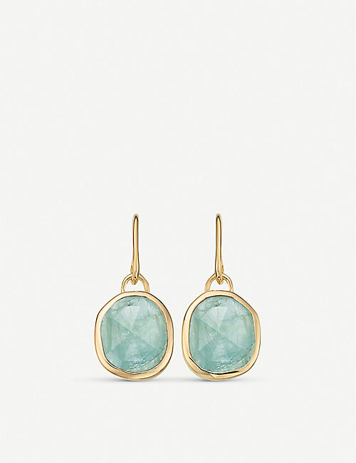 MONICA VINADER: Siren 18ct gold-plated vermeil silver wire earrings with aquamarine