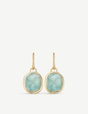 Shop Monica Vinader Womens Gold Siren 18ct Gold-plated Vermeil Silver Wire Earrings With Aquamarine