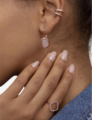 Monica Vinader Rose Gold Plated Vermeil Silver Siren Rose Quartz Wire Drop Earrings In Rose Gold