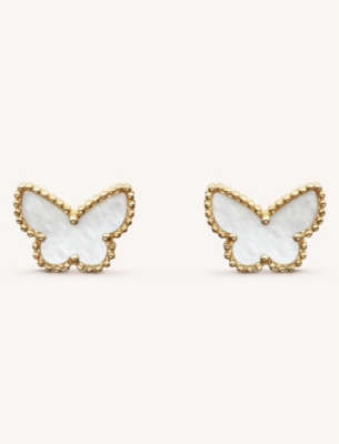 VAN CLEEF & ARPELS: Sweet Alhambra gold and mother-of-pearl stud earrings
