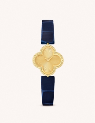 Van Cleef & Arpels Sweet Alhambra Guilloché Yellow Gold And Leather Watch In 18k Yellow Gold