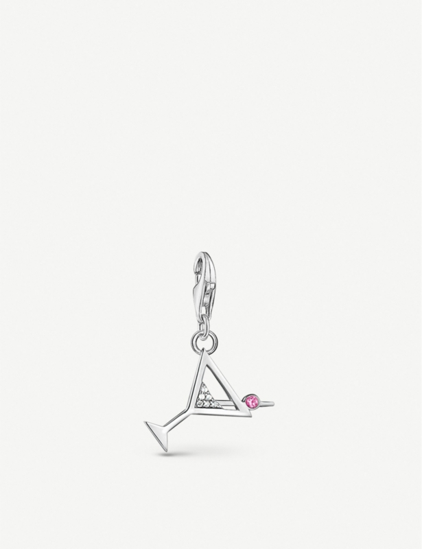 Cocktail sterling-silver, glass and zirconia charm pendant