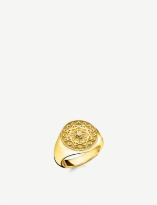 THOMAS SABO Vintage Compass 18ct yellow gold plated and diamond signet ring Selfridges