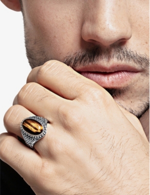 Shop Thomas Sabo Men's Brown Rebel At Heart Sterling Silver And Tiger's Eye Signet Ring