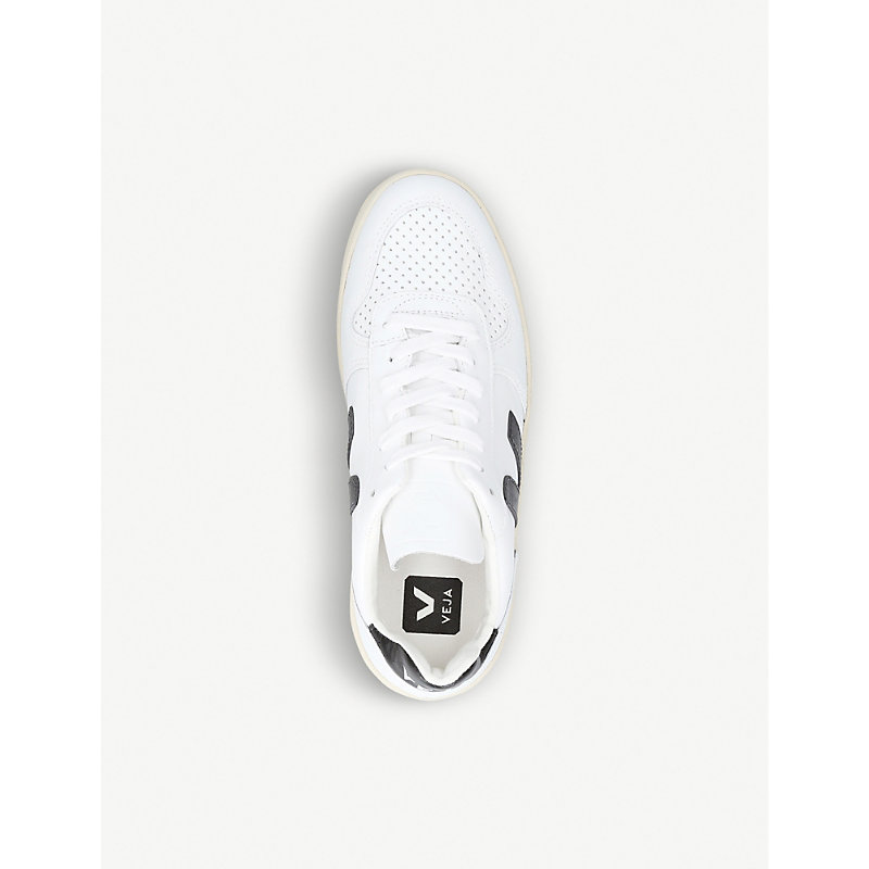 Shop Veja Women's V10 Extra White Leather Trainers In White/blk