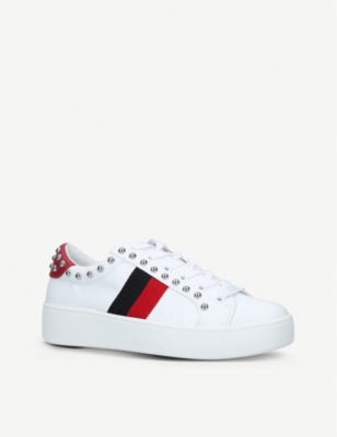 white faux leather flatform trainers