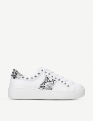 white faux leather flatform trainers