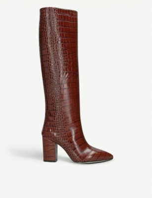 croc embossed knee high boots