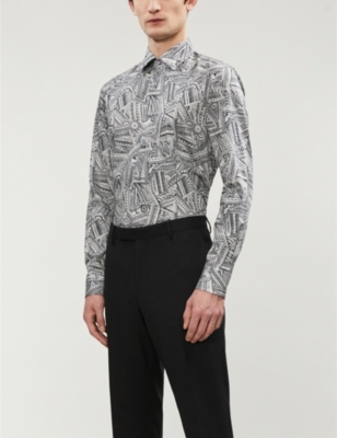 HUGO BOSS MEISSEN GRAPHIC-PRINT SLIM-FIT COTTON SHIRT
