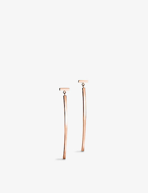 TIFFANY & CO: Tiffany T 18ct rose-gold wire bar earrings