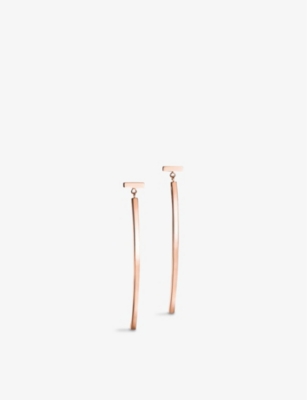 Tiffany & Co Womens Rose Gold Tiffany T 18ct Rose-gold Wire Bar Earrings