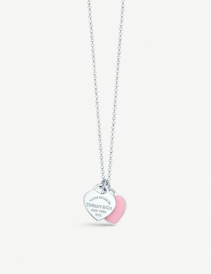 return to tiffany mini double heart tag pendant in silver with enamel finish