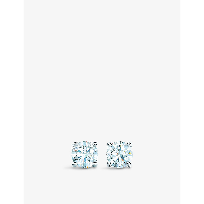 Tiffany & Co Womens Tiffany Solitaire Diamond Earrings In Platinum In Silver And Blue