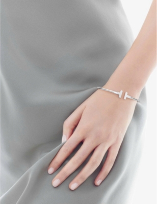 Shop Tiffany & Co Womens White T Wire 18ct White-gold Bracelet