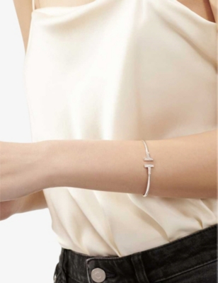 Shop Tiffany & Co Womens White T Wire Diamond And 18ct White-gold Bracelet