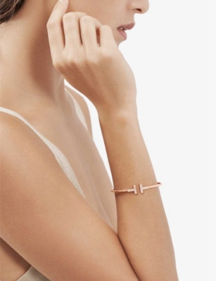 Shop Tiffany & Co Womens T Wire Diamond And 18ct Rose-gold Bracelet