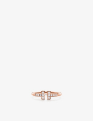 Tiffany & Co Womens Tiffany T 18ct Rose-gold And Diamond Wire Ring In Rose Gold