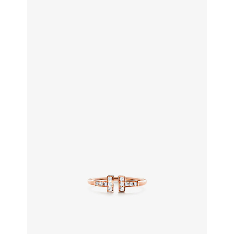 Tiffany & Co Womens Tiffany T 18ct Rose-gold And Diamond Wire Ring In Rose Gold