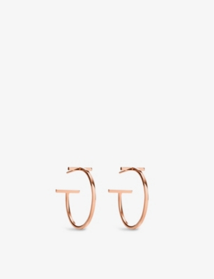 Tiffany & Co Womens Rose Gold Tiffany T 18ct Rose-gold Hoop Earrings