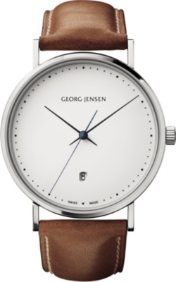 GEORG JENSEN - Koppel stainless steel and leather watch 41mm ...