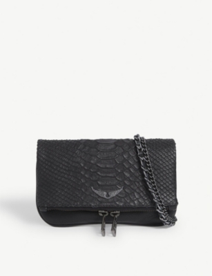 Zadig & Voltaire Rock Nano Python-effect Leather Clutch Bag In