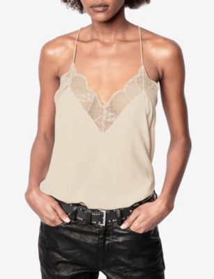 Zadig & Voltaire Christy Lace-trimmed Silk Top In Ecru