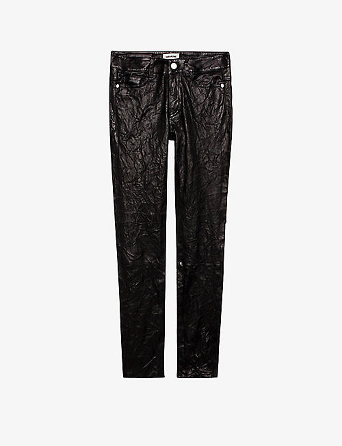 ZADIG&VOLTAIRE: Phlame crinkle-texture slim-leg mid-rise leather trousers