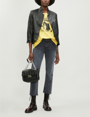 Zadig & Voltaire Verys Open Front Crinkle Leather Jacket In Noir