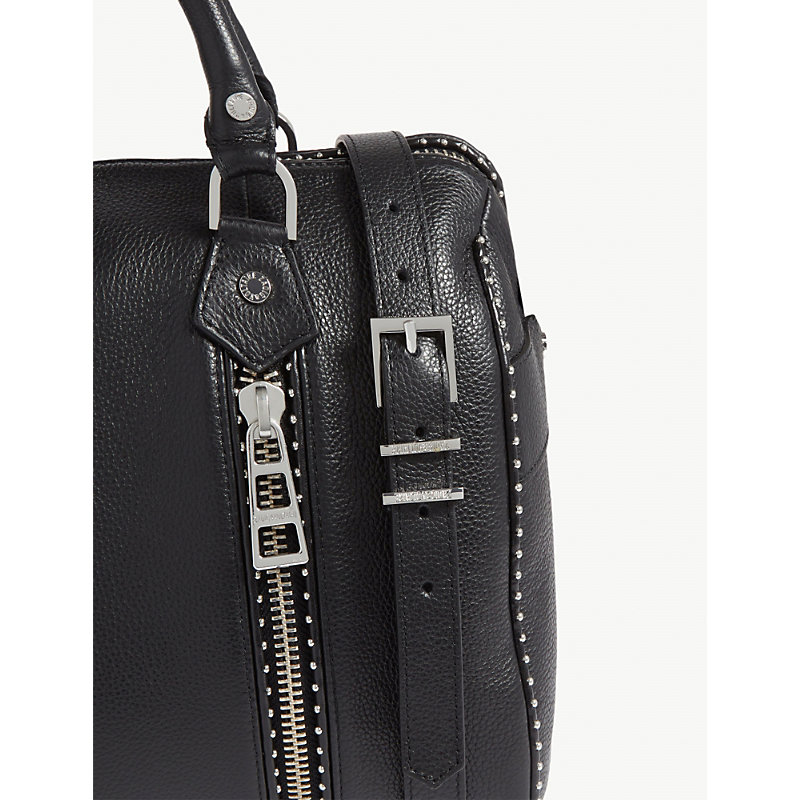 Shop Zadig & Voltaire Zadig&voltaire Noir Sunny Studded Leather Bowling Bag