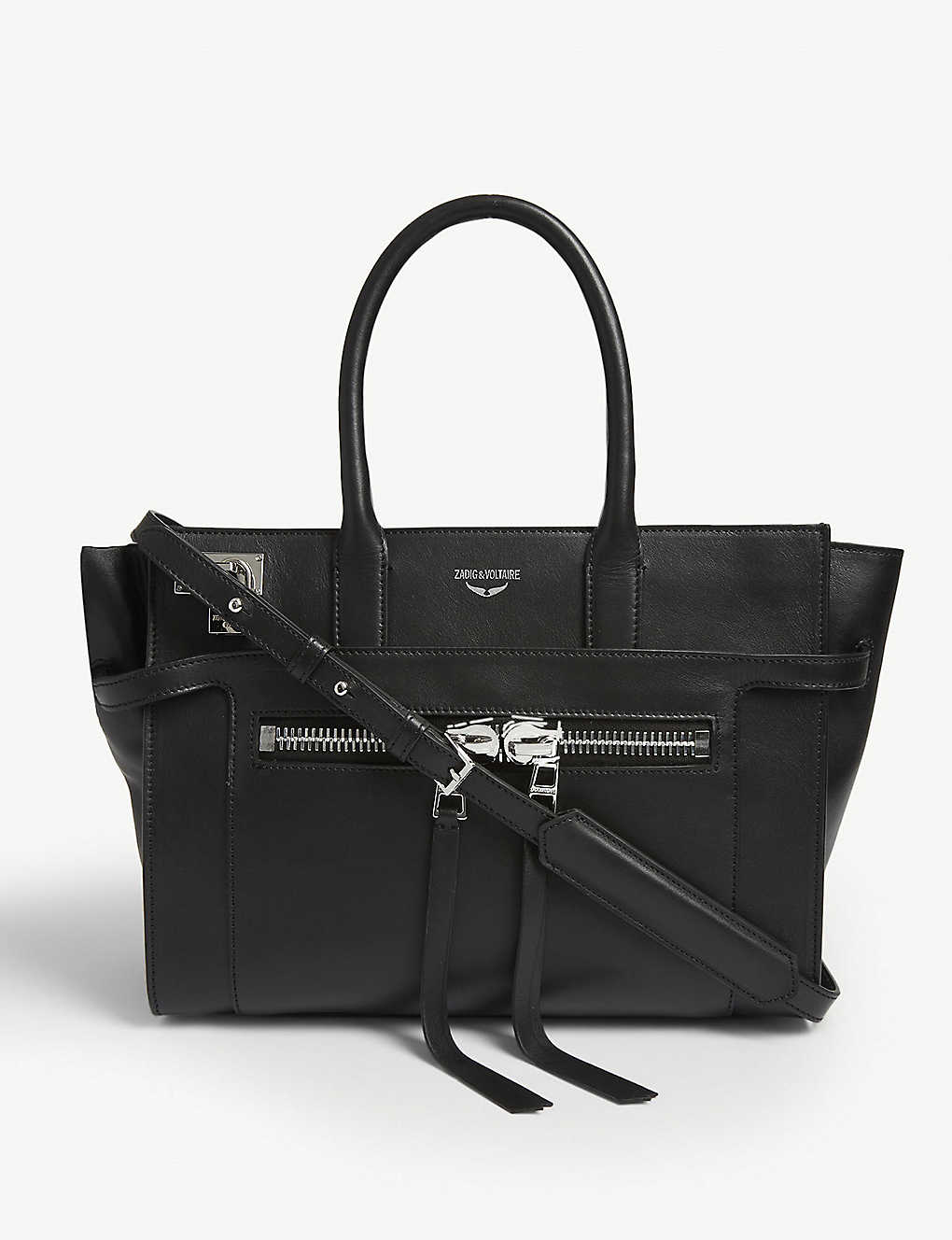 Zadig & Voltaire Candide Medium Smooth Leather Handbag In Black