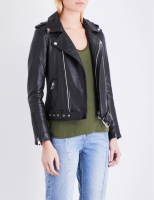 MAJE Bocelui Leather Biker Jacket in Black | ModeSens