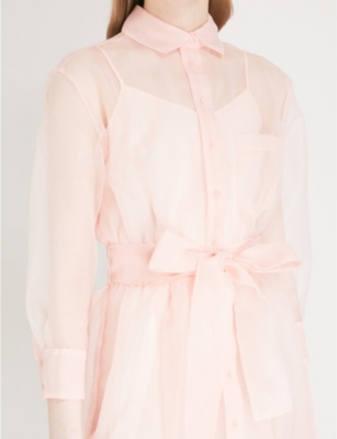 Shop Maje Revani Organza Shirt Dress In Pale Pink