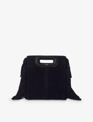 Maje Smooth Leather M Bag With Fringing In Black